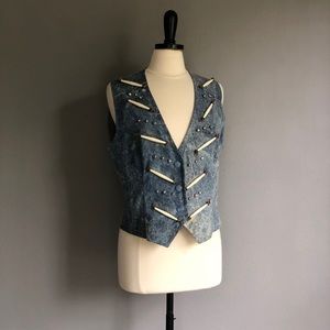 Vintage BOHO Acid Washed Denim Vest M/L 90s
